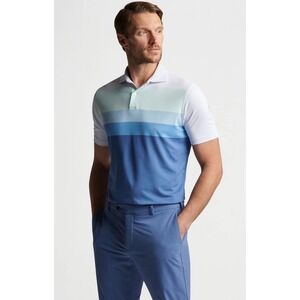 Peter Millar Crown Crafted Mens Golf Polo Shirt Size‎ S Striped Blue Green White
